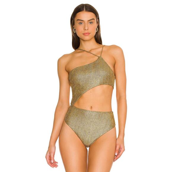 Superdown Tahlia Cut Out Bodysuit - Xs Gold Metallic - Picture 1 of 6